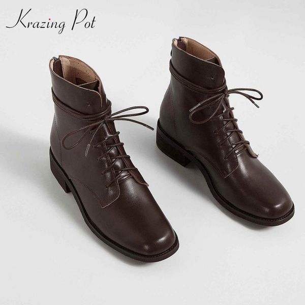 boots krazing pot motorcycle genuine leather three colors thick med heel square toe zipper handsome punk fashion ankle l82, Black
boots krazing pot motorcycle genuine leather three colors thick med heel square toe zipper handsome punk fashion ankle l82, Black
