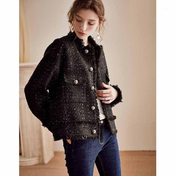 women's suits & blazers coarse tweed small real loose coat woman 2021 temperament black short suit1, White;black
women's suits & blazers coarse tweed small real loose coat woman 2021 temperament black short suit1, White;black