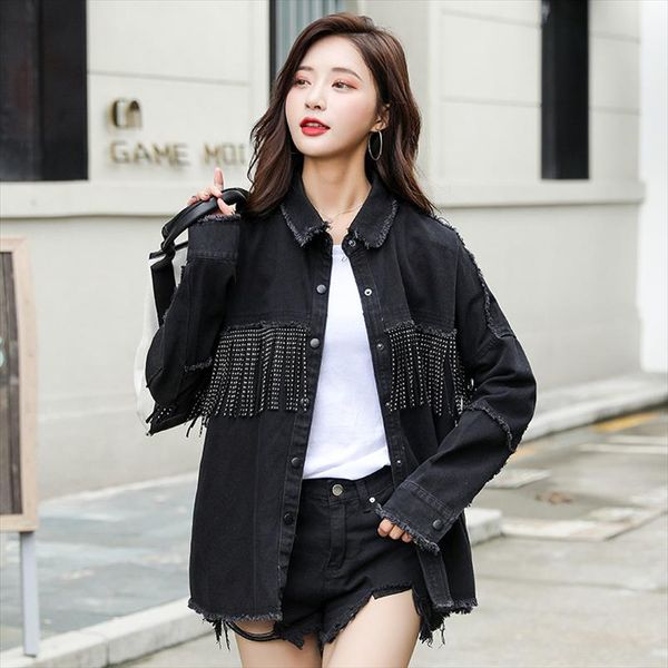 2020 beads tassels black jeans jackets womens spring autumn black rivets denim jacket loose fit drop shipping, Black;brown
2020 beads tassels black jeans jackets womens spring autumn black rivets denim jacket loose fit drop shipping, Black;brown