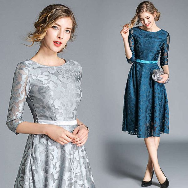 women's autumn and winter style new lace round neck 7 / 4 sleeve fashionable slim medium length dress, Black;gray
women's autumn and winter style new lace round neck 7 / 4 sleeve fashionable slim medium length dress, Black;gray