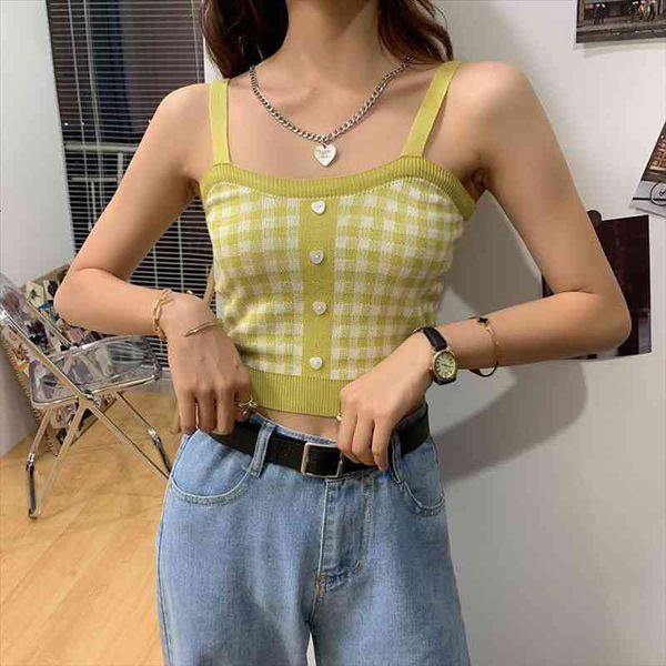 women knitted plaid crop female button up straps streetwear green camisole cute crop for women summer y2k top, White
women knitted plaid crop female button up straps streetwear green camisole cute crop for women summer y2k top, White