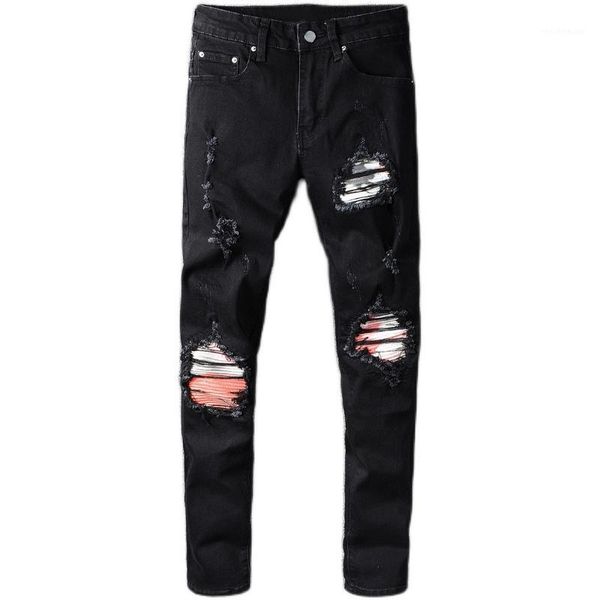 new men's male trousers high street fashion brand autumn black new black knee hole patch jeans stretch slim pants1, Blue
new men's male trousers high street fashion brand autumn black new black knee hole patch jeans stretch slim pants1, Blue
