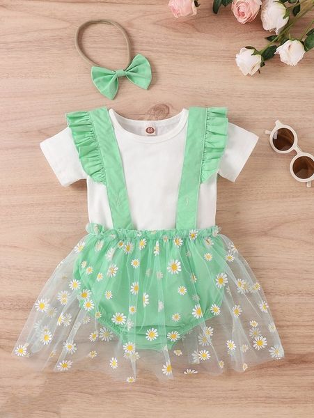baby solid tee & floral print mesh overlay pinafore shorts with headband she, White
baby solid tee & floral print mesh overlay pinafore shorts with headband she, White