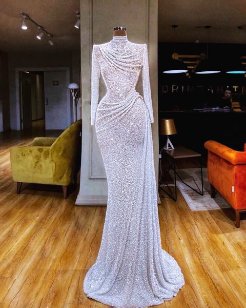 sparkly glitter white prom dresses high collar full sleeve mermaid evening gowns floor length formal party robes, Black;red
sparkly glitter white prom dresses high collar full sleeve mermaid evening gowns floor length formal party robes, Black;red