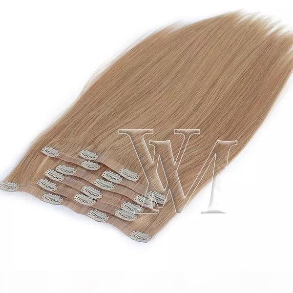european pu wefts seamless clip in 120g blonde natural color brown straight cuticle aligned remy virgin human hair extensions, Black