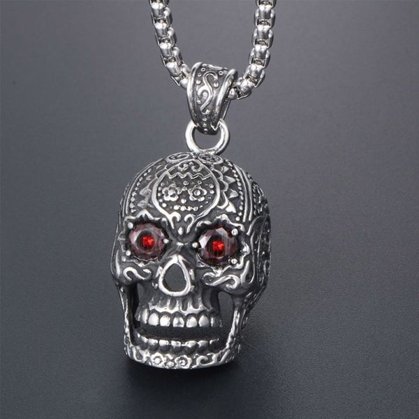 gothic necklaces retro punk male lady personality titanium steel red eye skull pendant q1209, Bronze;silver
gothic necklaces retro punk male lady personality titanium steel red eye skull pendant q1209, Bronze;silver