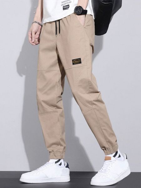 men patch detail slant pocket pants 33mu#, Black