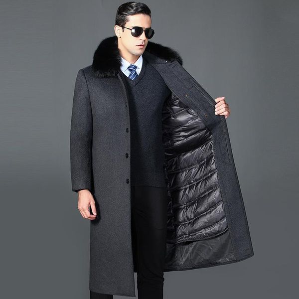 men's wool & blends elderly woolen overcoat long style over knee fur collar woollen windbreaker coat detachable gall, Black
men's wool & blends elderly woolen overcoat long style over knee fur collar woollen windbreaker coat detachable gall, Black