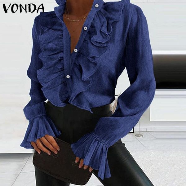 women's blouses & shirts 2021 casual and women fashion vonda solid retro long flare sleeve loose ladies elegant work blusas s-5xl, White
women's blouses & shirts 2021 casual and women fashion vonda solid retro long flare sleeve loose ladies elegant work blusas s-5xl, White
