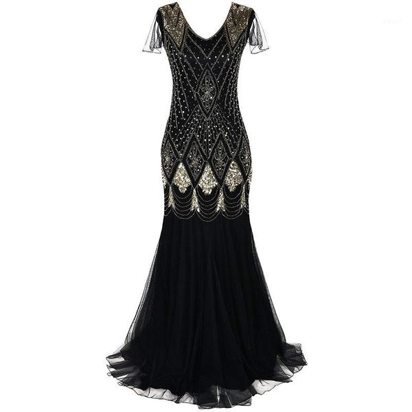 women 1920s great gatsby dress long 20s flapper dress vintage v neck short sleeve maxi party for prom cocktail1, White;black
women 1920s great gatsby dress long 20s flapper dress vintage v neck short sleeve maxi party for prom cocktail1, White;black