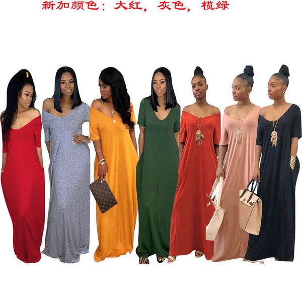 ts860 new women's solid color loose shoulder short sleeve pocket casual dress, Black;gray
ts860 new women's solid color loose shoulder short sleeve pocket casual dress, Black;gray