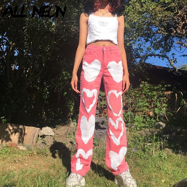 women's jeans allneon e-girl aesthetics heart pattern baggy y2k fashion high waist denim trousers vintage 90s streetwear long pants cut, Blue
women's jeans allneon e-girl aesthetics heart pattern baggy y2k fashion high waist denim trousers vintage 90s streetwear long pants cut, Blue