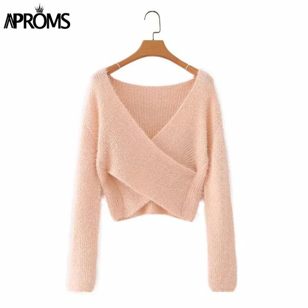 aproms pink fluffy knitted sweater women autumn winter v-neck wrap front basic cropped pullovers fashion outerwear jumper 201203, White;black
aproms pink fluffy knitted sweater women autumn winter v-neck wrap front basic cropped pullovers fashion outerwear jumper 201203, White;black
