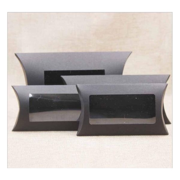 10 шт. diy пустые коричневые белые черные бумаги подарочная коробка маленькая подушка конфеты коробка с прозрачным окном из пвх окна крафт б