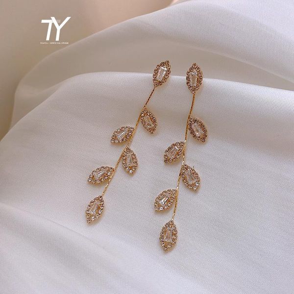 2021 classic elegant shinin zircon leaf tassel long earrings korean women drop earrings versatile women's fashion, Silver
2021 classic elegant shinin zircon leaf tassel long earrings korean women drop earrings versatile women's fashion, Silver