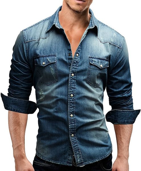 men's trendy shirts double pocket men casual long sleeve denim shirt four colors casual comfortable mens clothing, White;black
men's trendy shirts double pocket men casual long sleeve denim shirt four colors casual comfortable mens clothing, White;black