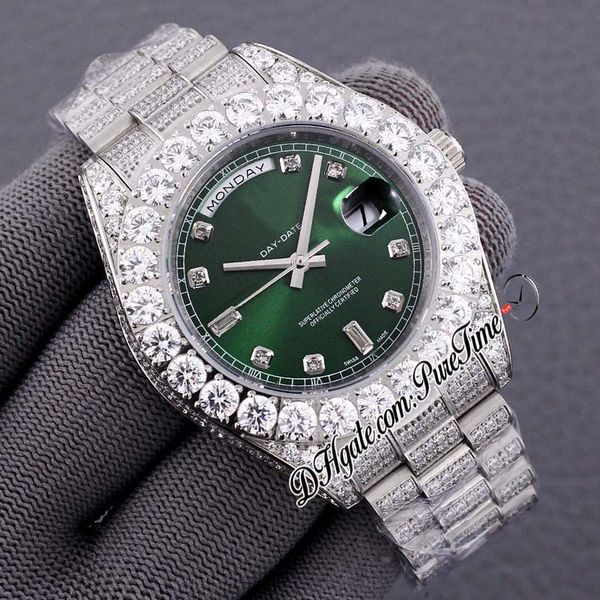 2021 new day date big diamond bezel green dial automatic mens watch simulated diamond bracelet hip hop bling jewelry watches puretime c03, Slivery;brown
2021 new day date big diamond bezel green dial automatic mens watch simulated diamond bracelet hip hop bling jewelry watches puretime c03, Slivery;brown
