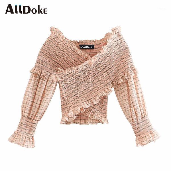 alldoke v neck ruffles plaid blouse women summer vintage lantern sleeve cross crop shirt ladies blouses blusas femme1, White
alldoke v neck ruffles plaid blouse women summer vintage lantern sleeve cross crop shirt ladies blouses blusas femme1, White