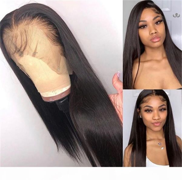 straigh brzilian natural black human hair 13*4 ear to ear frontal wig, Black;brown