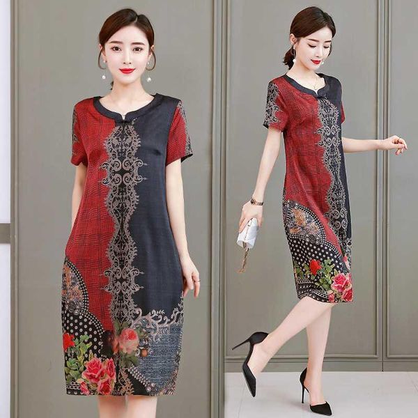 european and american fashion printed female dress elegant imitate silk dresses summer women o-neck loose vintage kg-899, Black;gray
european and american fashion printed female dress elegant imitate silk dresses summer women o-neck loose vintage kg-899, Black;gray