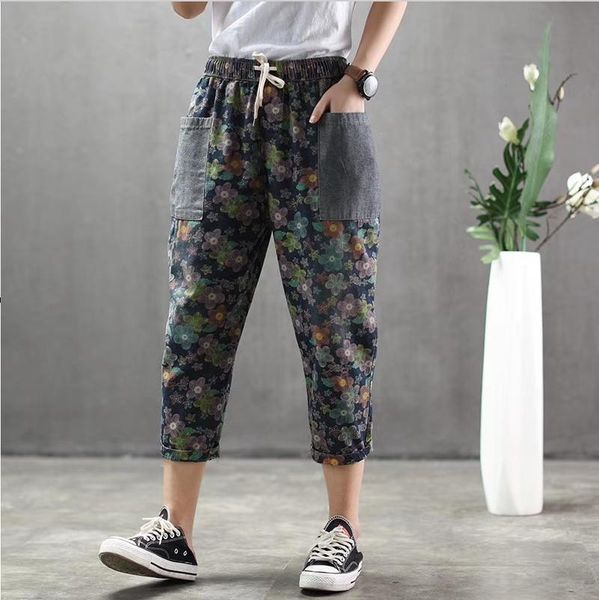 women's jeans summer women retro loose elastic waist denim pants 2021 female casual trousers pocket print vintage, Blue
women's jeans summer women retro loose elastic waist denim pants 2021 female casual trousers pocket print vintage, Blue