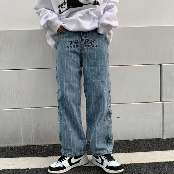 women's jeans harajuku stripe women vintage letter embroidery streetwear fashion double breasted loose man, Blue
women's jeans harajuku stripe women vintage letter embroidery streetwear fashion double breasted loose man, Blue