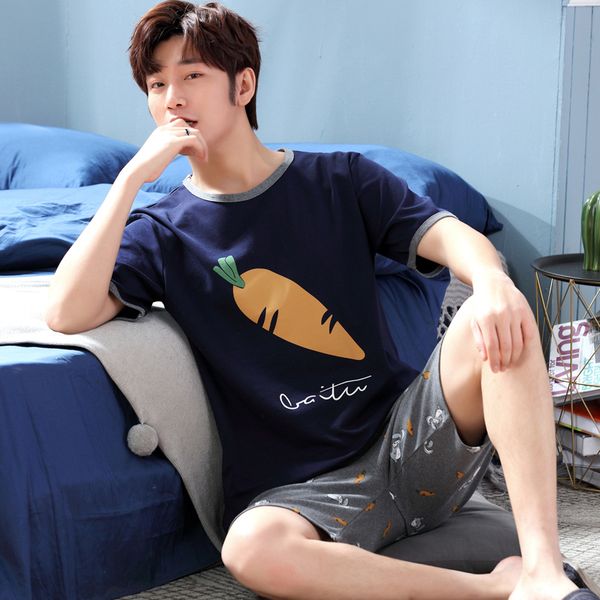 yidanna men pajamas set animal print sleepwear plus size cotton nightwear short sleeved male sleep clothing nighties summer 201023, Black;brown