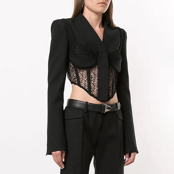 women's suits & blazers high end fashion black lace patchwork short cropped blazer women autumn veste femme chaqueta mujer, White;black
women's suits & blazers high end fashion black lace patchwork short cropped blazer women autumn veste femme chaqueta mujer, White;black