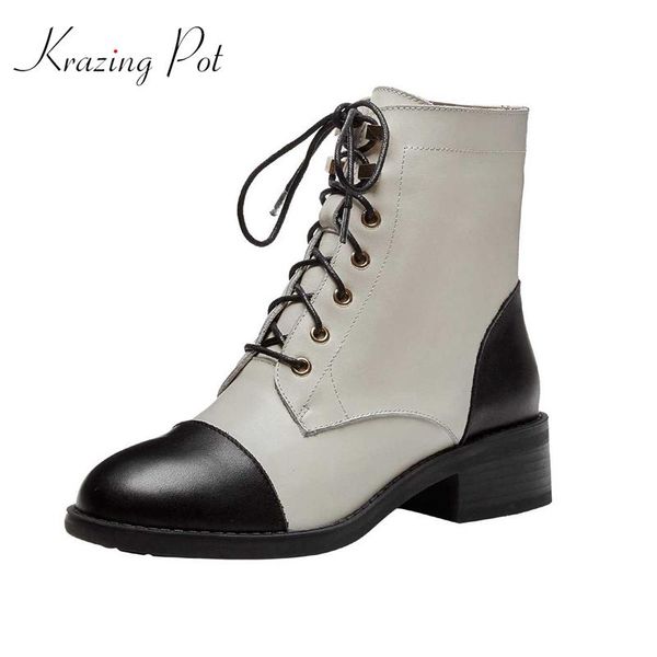 krazing pot winter new boots genuine leather mixed colors med square heel round toe lace up vintage basic cozy ankle boots l63, Black
krazing pot winter new boots genuine leather mixed colors med square heel round toe lace up vintage basic cozy ankle boots l63, Black