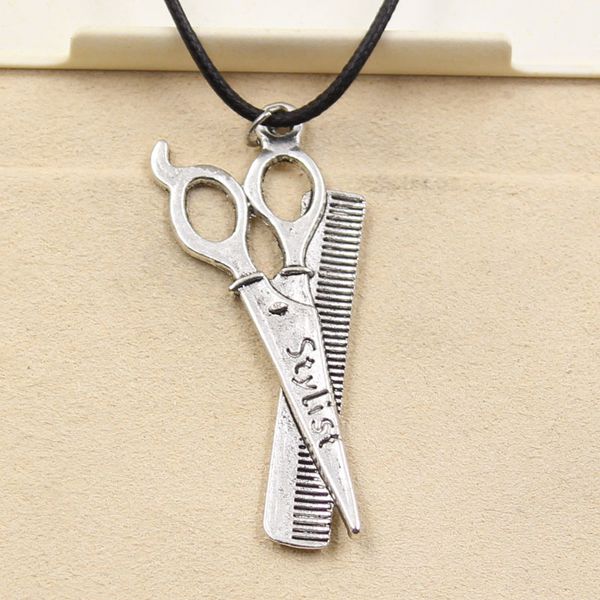 tibetan silver color pendant scissor comb necklace choker charm black leather cord factory price handmade jewelry ukp8
tibetan silver color pendant scissor comb necklace choker charm black leather cord factory price handmade jewelry ukp8