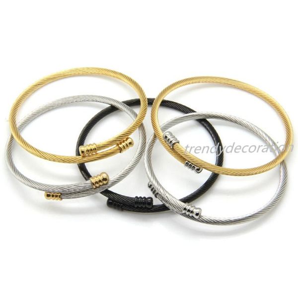 link, chain gold-color 3mm wide wire open bangles stainless steel fashion simple women men cuff bracelets jewelry, Black
link, chain gold-color 3mm wide wire open bangles stainless steel fashion simple women men cuff bracelets jewelry, Black