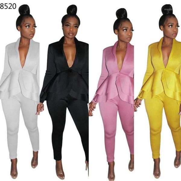 casual solid women deep v-neck long sleeve jacket pant suits blazer suit jackets ankle length trouser two-piece1, White
casual solid women deep v-neck long sleeve jacket pant suits blazer suit jackets ankle length trouser two-piece1, White
