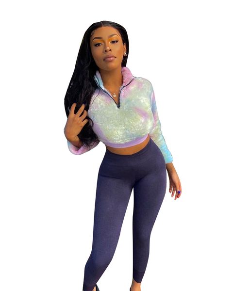 women plush two piece suit tie dye stand collar long sleeve short tshirt slim fit leggings famale two piece sets, White
women plush two piece suit tie dye stand collar long sleeve short tshirt slim fit leggings famale two piece sets, White
