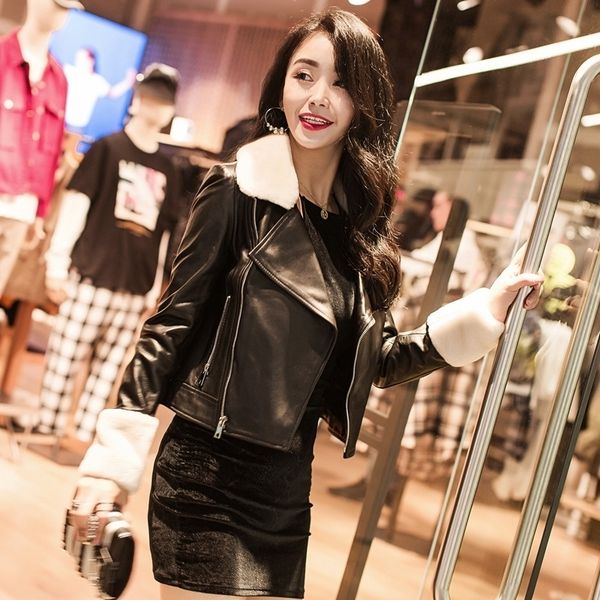 leather winter genuine women's clothes 2020 elegant short street thin lambskin + collar wool lw535 hii5, Black
leather winter genuine women's clothes 2020 elegant short street thin lambskin + collar wool lw535 hii5, Black
