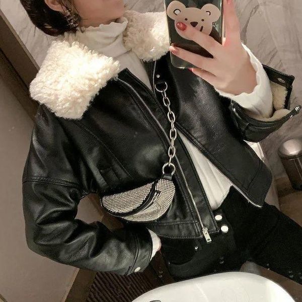 heydress women winter warm faux leather coats with fur collar lady black motorcycle biker short outerwear female lamb streetwear
heydress women winter warm faux leather coats with fur collar lady black motorcycle biker short outerwear female lamb streetwear