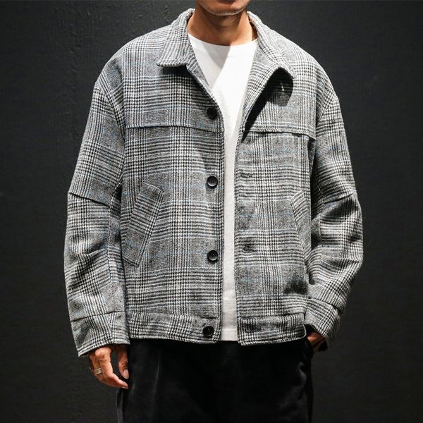 2019 autumn new stand collar plaid jacket large men's loose casual coat student class uniform, Black;brown
2019 autumn new stand collar plaid jacket large men's loose casual coat student class uniform, Black;brown