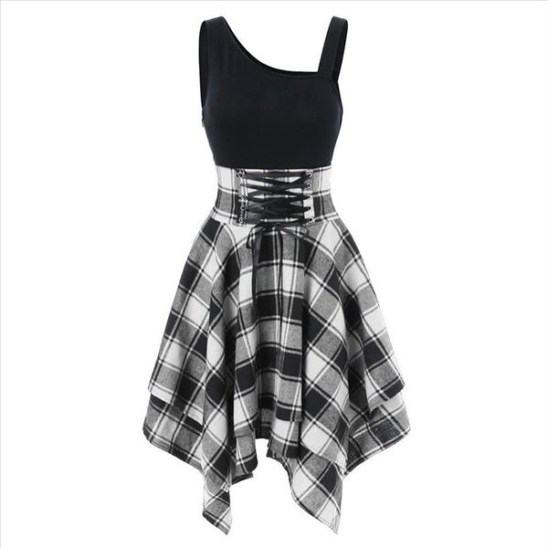 fashion women sleeveless cold shoulder cross lace up plaid print irregular dress casual long girl dress female fashion new, Black;gray
fashion women sleeveless cold shoulder cross lace up plaid print irregular dress casual long girl dress female fashion new, Black;gray