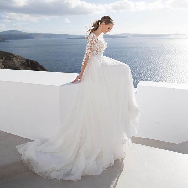 2021 new romantic wedding scoop neck long sleeves illusion appliqued sweep train tulle bridal es robe mariee 6gm1, White
2021 new romantic wedding scoop neck long sleeves illusion appliqued sweep train tulle bridal es robe mariee 6gm1, White