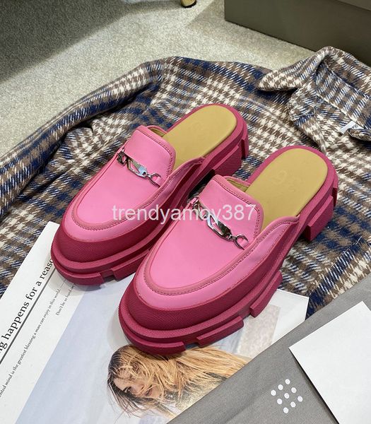 slippers baotou half slippers women's spring and summer fashion british sandals thick soled muller shoes with lazy chain, Black 
slippers baotou half slippers women's spring and summer fashion british sandals thick soled muller shoes with lazy chain, Black