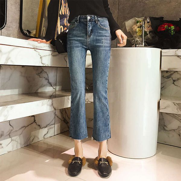 korean women's 2020 new tassel skinny jeans autumn high waist elastic student's nine point micro pants, Blue
korean women's 2020 new tassel skinny jeans autumn high waist elastic student's nine point micro pants, Blue