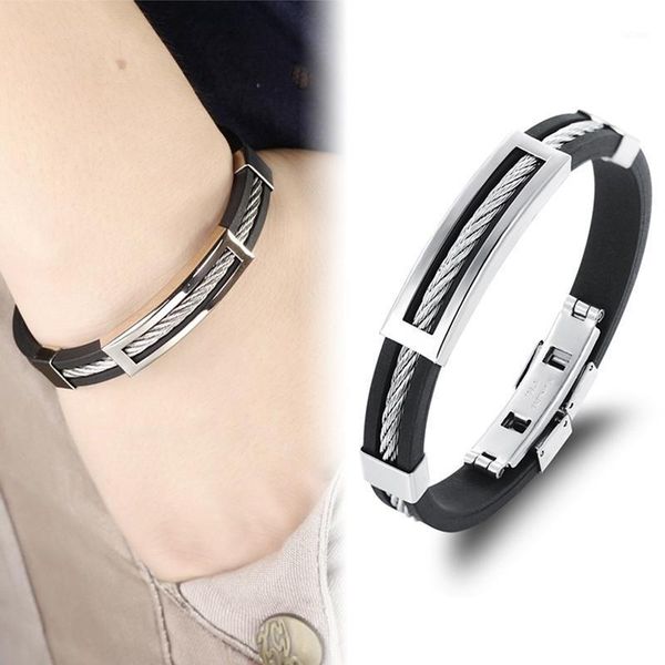 popular personality titanium steel silicone bracelet fashion stainless steel bracelet for men woman jewelry christmas gift1, Black
popular personality titanium steel silicone bracelet fashion stainless steel bracelet for men woman jewelry christmas gift1, Black