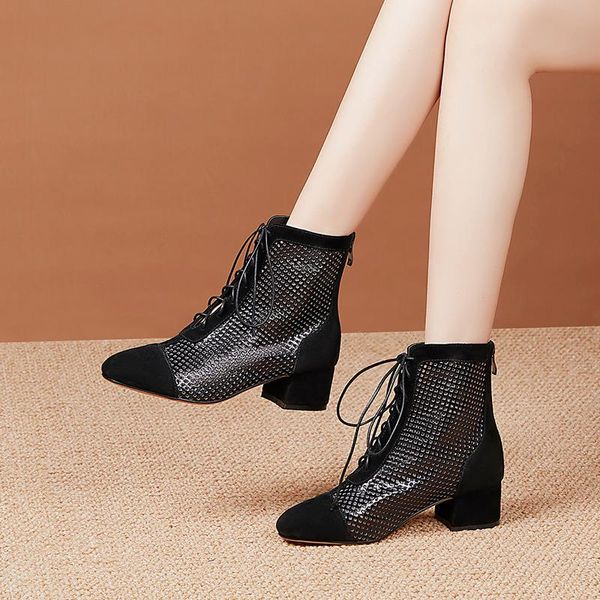 women ankle boots 2020 new hollow luxury brands high heels woman genuine leather ladies shoes mesh boot female shoe mujer, Black
women ankle boots 2020 new hollow luxury brands high heels woman genuine leather ladies shoes mesh boot female shoe mujer, Black