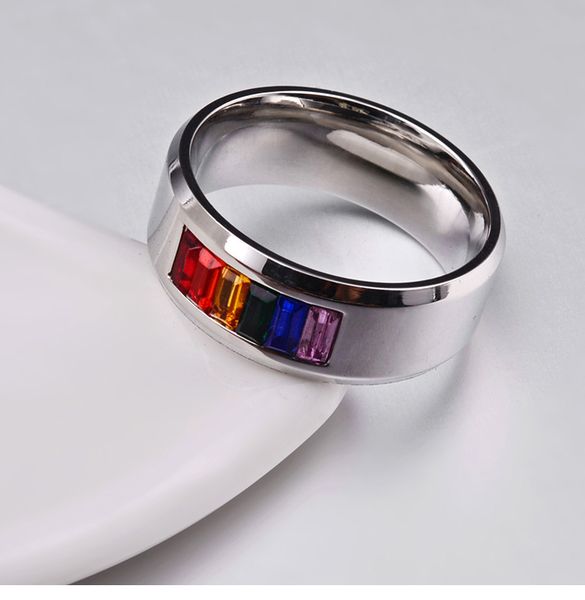 europe and the united states inlaid colorful diamond titanium steel rainbow flag ring trend jewelry christmas presents, Silver
europe and the united states inlaid colorful diamond titanium steel rainbow flag ring trend jewelry christmas presents, Silver