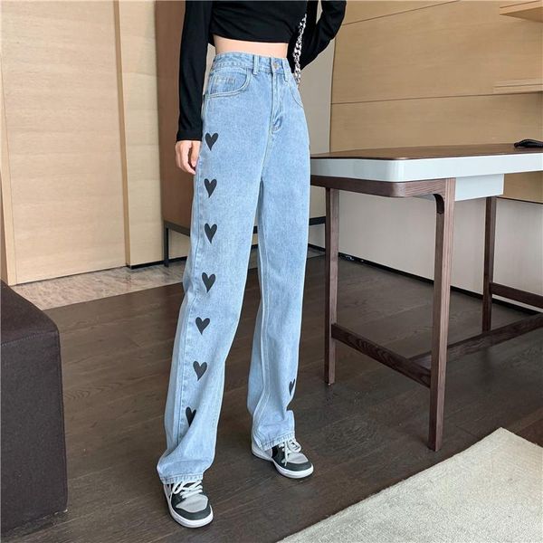 fashion women high waist straight loose wide leg sweet heart shape jeans spring 2021 new long slim denim trousers, Blue
fashion women high waist straight loose wide leg sweet heart shape jeans spring 2021 new long slim denim trousers, Blue