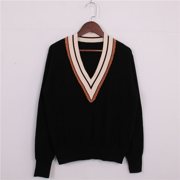 autumn and winter new products women's college style knit sweater women's v-neck contrast loose retro sweaters 201023, White;black
autumn and winter new products women's college style knit sweater women's v-neck contrast loose retro sweaters 201023, White;black