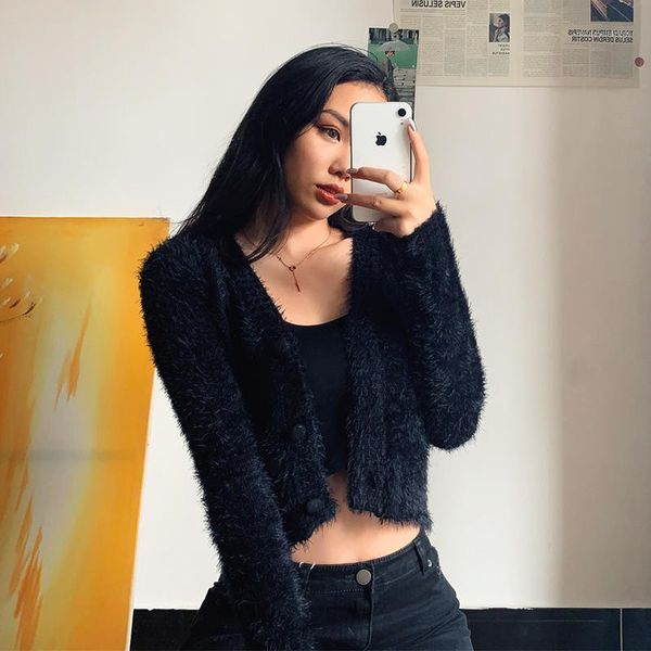 women's knits & tees mohair knitted cardigan plush fleece sweater women european and american short cropped loose v-neck blouse small j, White
women's knits & tees mohair knitted cardigan plush fleece sweater women european and american short cropped loose v-neck blouse small j, White