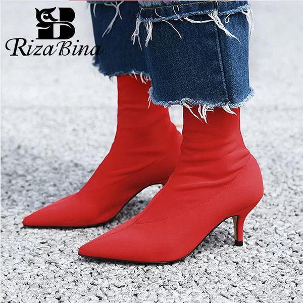 rizabina pointed toe ankle boots slip on thin heels stretch boots party club shoes solid color women footwear size 36-41, Black
rizabina pointed toe ankle boots slip on thin heels stretch boots party club shoes solid color women footwear size 36-41, Black