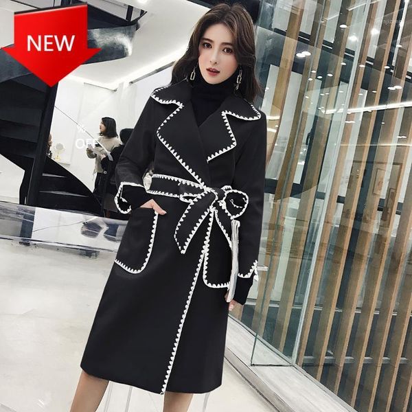 long jacket coat women notched long sleeve thick pocket sashes woolen outerwear 2020 autumn winter fashion wavy side embroidery1, Black
long jacket coat women notched long sleeve thick pocket sashes woolen outerwear 2020 autumn winter fashion wavy side embroidery1, Black