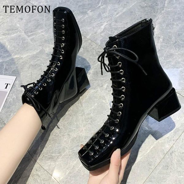 boots temofon 2021 patient leather ankle for women square heels autumn shoes lace up winter chunky zipper hvt14671, Black
boots temofon 2021 patient leather ankle for women square heels autumn shoes lace up winter chunky zipper hvt14671, Black