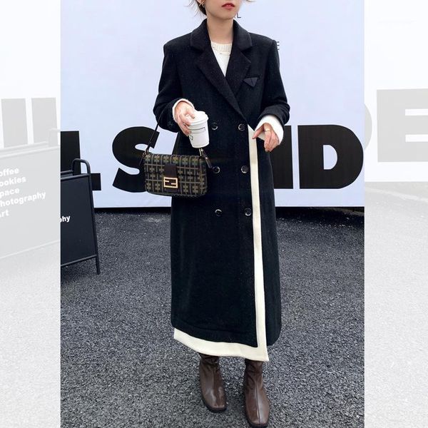 women's wool & blends edition golden bright silk coat female autumn/winter 2021 black and white color long thin cloth to keep warm1
women's wool & blends edition golden bright silk coat female autumn/winter 2021 black and white color long thin cloth to keep warm1
